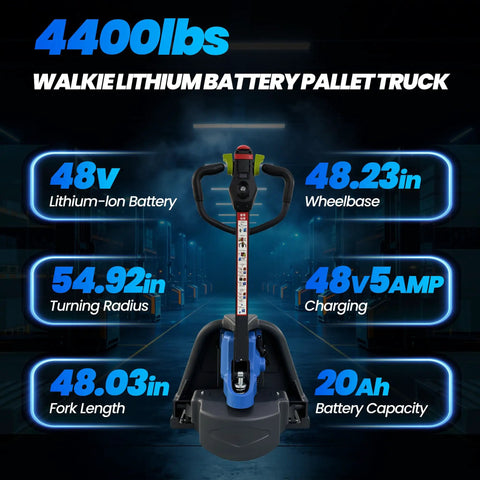 Heavy Duty 4400 Lb Motorized Electric Pallet Jack Truck With Quick Swap Battery, Fast Charge, And Compact Turning Radius specifications image.
