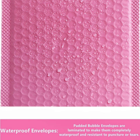 Close-up of droplets on 3.5 By 5.9 Inch Bubble Mailers 12 Pack Thick Poly Padded Envelopes Self Seal Opaque Pink Shipping Bags