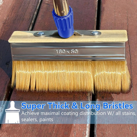 7 Inch Deck Stain Brush Kit With 60 Inch Long Handle And 3 Inch Small Brush on wooden deck for even coverage