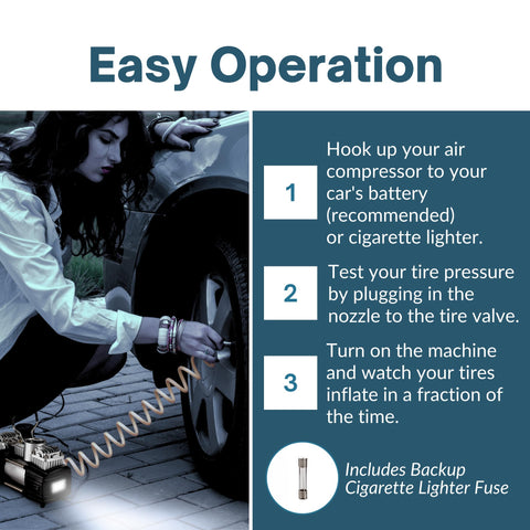 Instructions for using 12V Portable Air Compressor With LED Flashlight Compact Double Cylinder Tire Pump Up To 150 PSI