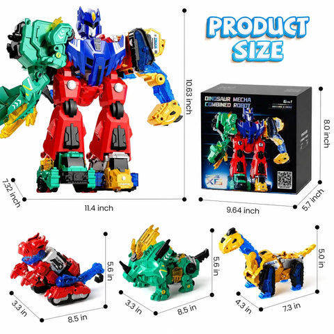 Six In One Magnetic Dinosaur Robot Toys For Kids Ages Three To Eight, giant robot with dino trucks and package dimensions