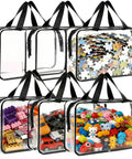 6 Pack Large Clear Toy Storage Bags With Double Zippers Travel Organizer Pouch Waterproof PVC With Handles filled with toys