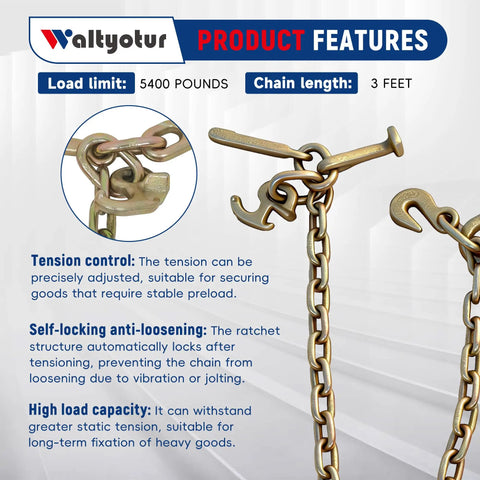 70 Chain Tow Chain Grade V Bridle With RJT Cluster Hooks For Tow Truck Winch Cables And Wrecker Pulls 5 Sixteenth Inch Short Pitch Chain 5400 Lb Working Load Limit 3 Foot Leg Chain Overall Length 3 Foot 9 Inch Beefy Heavy Duty, 3-foot chain with RJT hooks