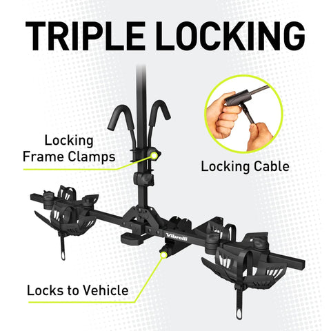 Two Ebikes Up To 65 Lbs Each Hitch Rack For 2-Inch Receiver, Anti-Wobble Patented Mount, Fits Fat Tire Up To 5 Inches, Road And Mountain Bikes, Tilt-Down Access, Fold-Up For Storage, Locking Tow Mount