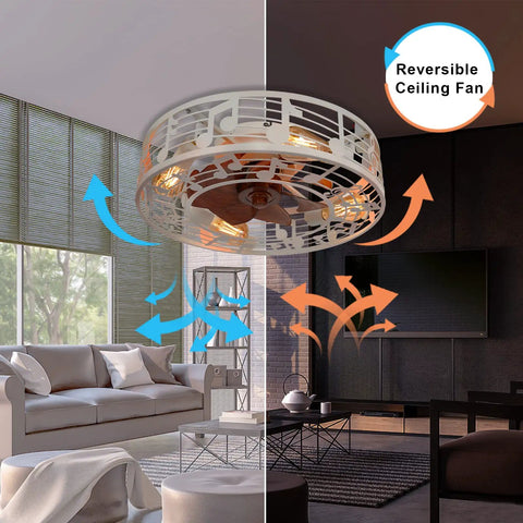 Enclosed Dope Modern 20 Inch Farmhouse Ceiling Fan With Light And Remote Low Profile White Finish in living room setting