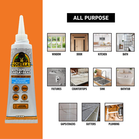Go To 100 Percent Silicone Waterproof Caulk Sealant Clear 2.8 Oz Tube Fast Cure In Thirty Minutes Mold Resistant For Kitchen Window Bath Marine Door And Outdoor Use