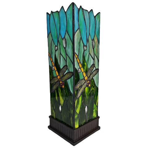 Tiffany Style Dragonfly Stained Glass Lamp For Bedside Table Desk Or Piano, Green Yellow Dragonfly Pattern, Handcrafted Gift
