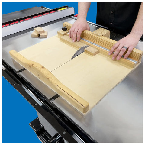 Heavy Duty 19 Inch Aluminum Miter Bar Table Saw Runner With Zero Wiggle For Standard 3/4 X 3/8 Slots in use on a table saw.