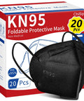 Box of KN95 Face Mask 60 Pack Five Layer Cup Style Dust Protection Masks with black mask displayed on front