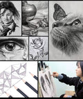 Complete 31 Piece Drawing Pencils Kit With Graphite Pencils 6H To 12B Charcoal in use for realistic drawing and sketching.