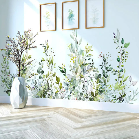 Room with Green Plants Wall Decals Peel And Stick Large Floral Leaves For Bedroom Living Room Office Classroom Removable Vine Home Decor Art Easy To Apply No Residue Repositionable For Rentals And Dorm Rooms No Mess