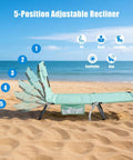 Reclining Beach Lounge Chair With Flat Lay Sunbathing Position, Folding Camping Cot With Backpack Straps on sandy beach