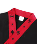 Fresh Black Unisex Three Quarter Sleeve Sushi Chef Coat Made With Super Soft Lightweight Fabric, size S, with red embroidered collar.