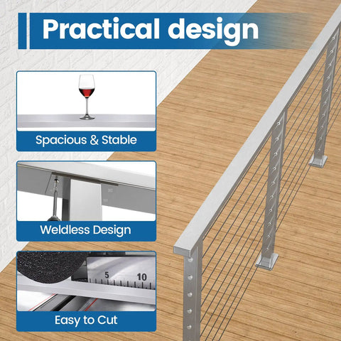 Top Shelf Heavy Duty Six Foot Six Inch Brushed Stainless Steel Flat Handrail For Cable Railing Systems Practical design with a stable grip.