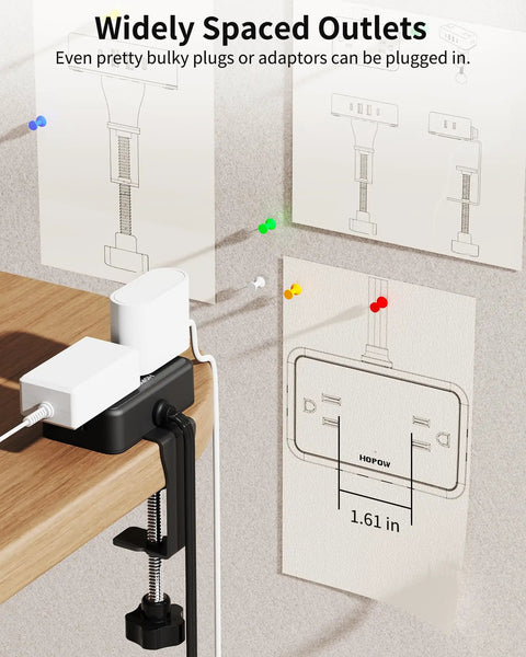 No Fuss 8 In 1 Desk Clamp Power Strip With 4 Outlets And 4 USB Ports, Includes 2 USB C, 10 Feet Under Desk Extension Cord in use