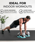 Interlocking Foam Gym Mats Set With Edge Pieces For Full Floor Protection, 12 Tiles, 24 By 24 Inch, 0.4 Inch Thick, man exercising