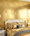 Dope Gold Peel And Stick Wallpaper Thick Metallic Wallcovering Renters Friendly used in stylish bedroom with gold accents.