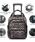 Expandable Softside 4-Piece Luggage Set With 20 Inch Carry-On, 16 Inch Underseat Bag, shown in leopard print with telescopic handle.