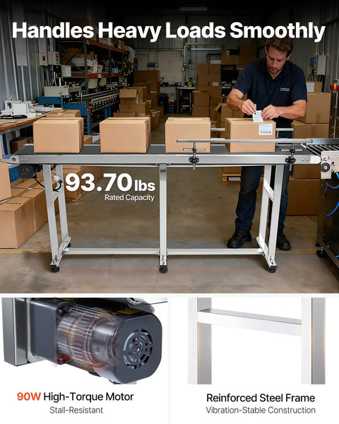 Beefy PVC Belt Conveyor System 71 By 7.8 Inch 110V Electric Adjustable Speed Stainless Steel Industrial Conveyor Machine With Double Guardrails for handling heavy loads