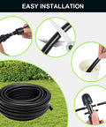 Diagram of 50 Feet 1/2 Inch Drip Irrigation Tubing Main Line Hose with connectors and installation steps