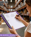 Four Pack 1 Inch 3 Ring Binders With 360 Degree Foldable Design Rotatable Covers In Blue Purple Olive Green And Pink being used in a warehouse