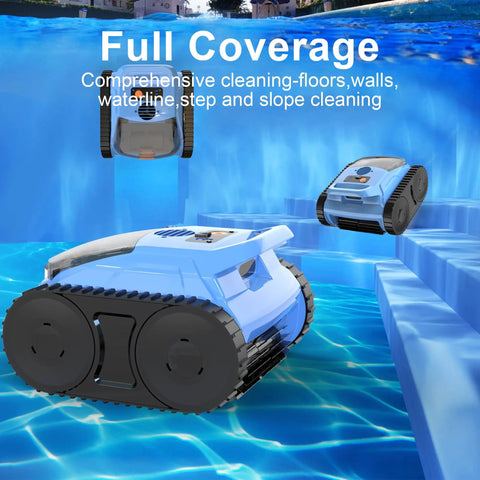 Cordless Robotic Pool Cleaner For Inground Pools 2026 Upgrade, showing wall climbing and waterline scrubbing in pool