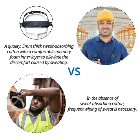 Comparison of 10 Pack Hard Hat Sweatbands For Welding Helmets Washable Reusable Cotton Liner with non-cotton option highlighting comfort