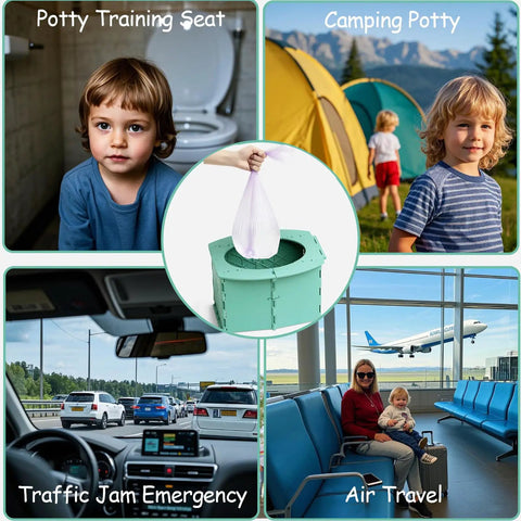 Nifty Foldable Toddler Potty Seat Grab And Go Travel Toilet For Little Kiddos Bpa Free With Cleanup Bags Road Trip Ready On Deck For Camping And Family Getaways Green