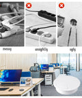 Two Pack White Desk Cable Grommets Sixty Millimeter Abs Plastic Cord Hole Inserts for clean office cable routing.