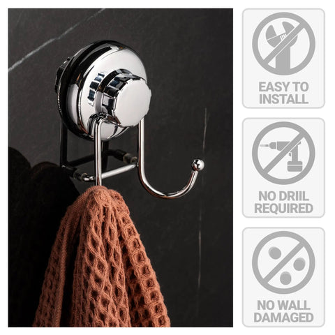 Powerful Vacuum Suction Cup Hooks Holder For Towel Robe And Loofah In Chrome Stainless Steel showing easy install features