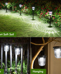 Solar Pathway Lights 4 Pack Outdoor IP65 Waterproof Garden Lights With Two Lighting Modes Auto On Off 200 Lumens shown in garden use.