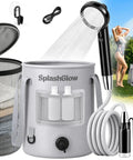 Portable Camping Shower With Rechargeable Electric Pump, 6.6 Gallon Giant Capacity 25L Foldable Bucket and components