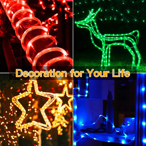 USB Rope Lights Indoor Color Changing 33ft 100 LED String Lights with Remote 18 Color Options decor in various settings.