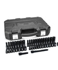 44 Piece 3/8 Inch Drive 6 Point Socket Set With Standard And Deep Impact Sockets In SAE And Metric Sizes For Auto Shop Jobs Built From Chrome Molybdenum Alloy Steel For Lasting Strength shown with case