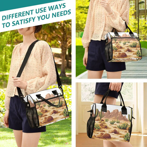 Desert Cactus Handle Insulated Lunch Bag Reusable Cooler With Adjustable Detachable Shoulder Strap Grab And Go Style