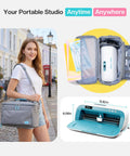Woman holding Portable Vinyl Cutter Kit With Carrying Case Bundle For DIY Sticker Making And Home Decor Ideal For Wall And Room Decor