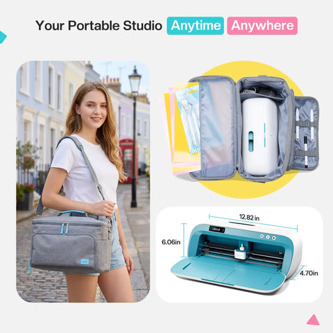 Woman holding Portable Vinyl Cutter Kit With Carrying Case Bundle For DIY Sticker Making And Home Decor Ideal For Wall And Room Decor