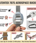 Ultralight Camping Hammock With 600 Lb SGS Certified Capacity, patented 7075 aerospace buckle and setup instructions