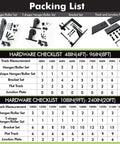 Packing list for Black Rustic Triple Track Bypass Sliding Barn Door Hardware Kit with component images and checklist.
