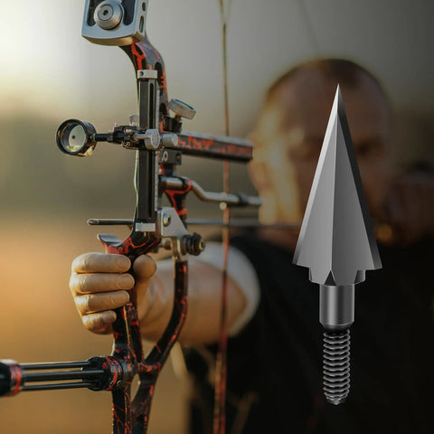 100 Grain Steel Broadheads For Compound Recurve Bow And Crossbow Built Tough With Durable Screw In Leaf Tip Arrows in use.