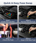 Quick and easy steps for using the 300 Piece Automotive Fuse Assortment Kit Including Standard Mini And Low Profile Types Covering 2A To 40A.
