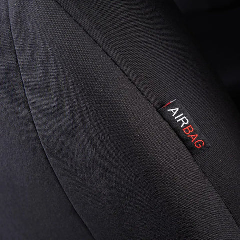 Close-up of airbag tag on Easy Install Car Seat Covers For Front Seats And Rear Bench, Universal Fit, Polyester Protector, Black