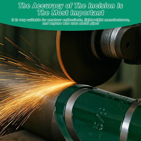 Magnetic Heavy-Duty Metal Pipe Cutting Guide Kit 1-5/8 inch cutting metal pipe with sparks flying