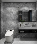 Bathroom with grey marble peel and stick wallpaper matte thickened waterproof and oil resistant adhesive for easy install.