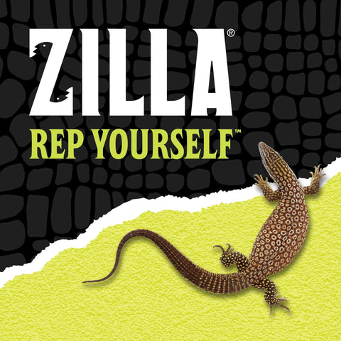 Lizard on textured surface promoting Zilla brand