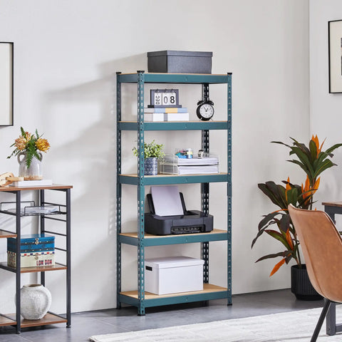 Totally Legit Five Tier Metal Storage Shelving Rack With Adjustable Levels And Slick Modular Design, Spacious 27.5X12X60 Inch Neptune Blue Organizer Kicks Clutter To The Curb For Home Or Garage