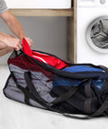 Mesh Duffle Bag With Zipper And Adjustable Shoulder Strap 15 By 36 Inches Black Oversized Gym Bag open showing contents