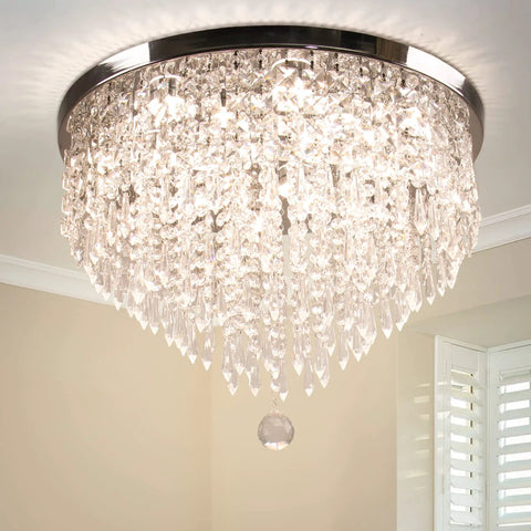 19.7 Inch Dope Crystal Ceiling Light Flush Mount Chandelier For Dining Room Living Room Bedroom And Foyer, 5 Tier K9 Crystals