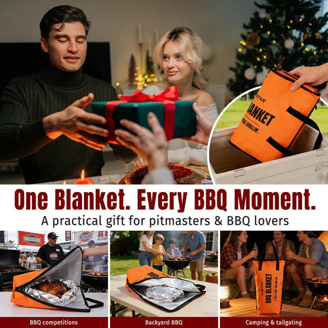 Meat Resting Blanket For BBQ 22 Inch Insulated Leakproof Bag Keeps Brisket Pork Shoulder Turkey And Chicken Hot At 110F For Juicy Tender Results Tear Resistant Oxford For Camping Backyard BBQ shown in various uses at BBQ events and gatherings.