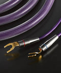 Premium Gold Plated Banana Plug And Screw Spade Fork Terminal Set For Speaker Wire Hookup Bullet Style Audio Cable Connectors with purple cable.